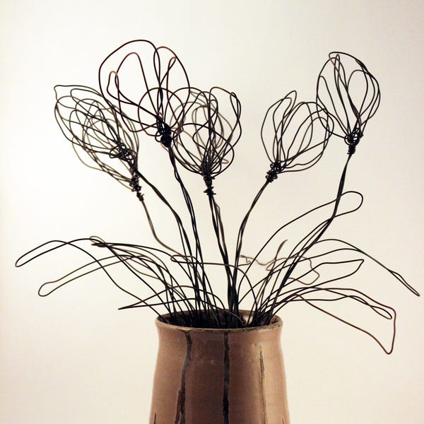 Black Wire Modern Flower Arrangement - Minimalist, Tulips, Rose, Industrial, Metal, Iron, Valentines, Wedding, Wife, Girlfriend, Boyfriend