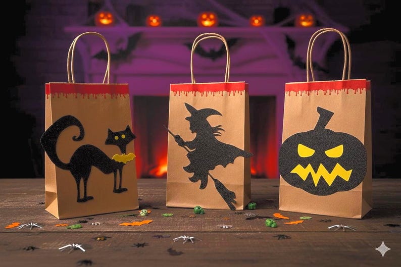 HALLOWEEN goodie bag / Witch party favor / Pumpkin gift bags / Spooky party image 2