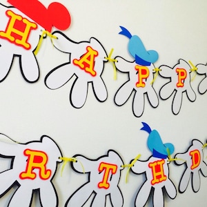 Banner de feliz cumpleaños inspirado en Mickey Mouse, colores primarios imagen 1