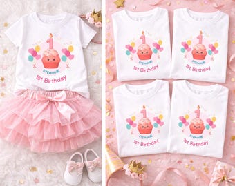 Girl's Cupcake 1st Birthday Shirt | Toddler Party Tee, Custom Cotton Blend