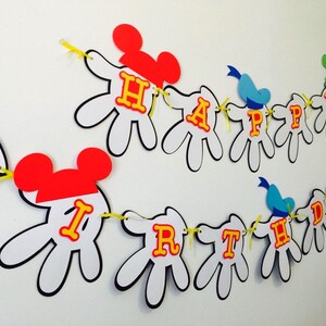 Banner de feliz cumpleaños inspirado en Mickey Mouse, colores primarios imagen 4