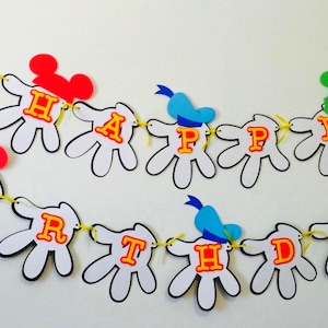 Banner de feliz cumpleaños inspirado en Mickey Mouse, colores primarios imagen 3