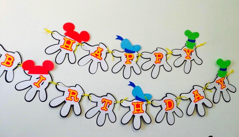 Banner de feliz cumpleaños inspirado en Mickey Mouse, colores primarios imagen 3