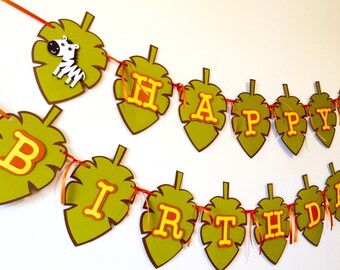 Banner de feliz cumpleaños JUNGLE / Letrero de cumpleaños / Decoración para fiesta de niños / Celebración de safari