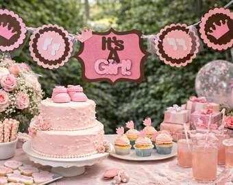 Banner para fiesta de baby shower de niña / Decoración para baby shower / Futura mamá