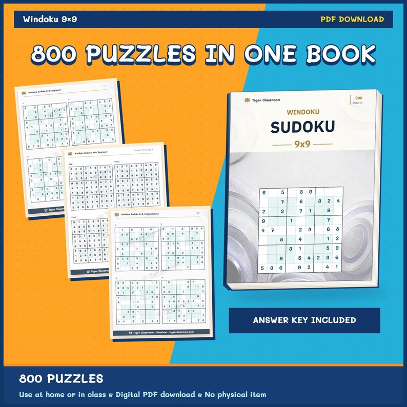 Windoku Sudoku 9x9: 800 Printable Puzzles with Answers 画像 9