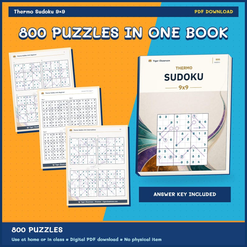 Thermo Sudoku 9x9: 800 Printable Puzzles with Answers image 9