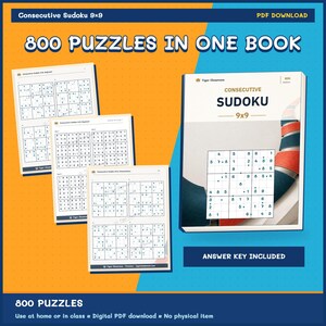 Consecutive Sudoku 9x9: 800 Printable Puzzles with Answers image 9
