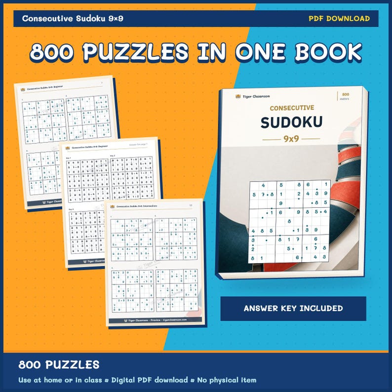 Consecutive Sudoku 9x9: 800 Printable Puzzles with Answers image 9