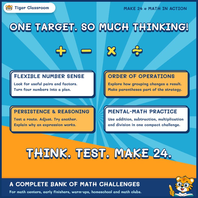 Make 24 Printable Math Puzzles: All Possible Solvable Sets, Numbers 1–9 image 4