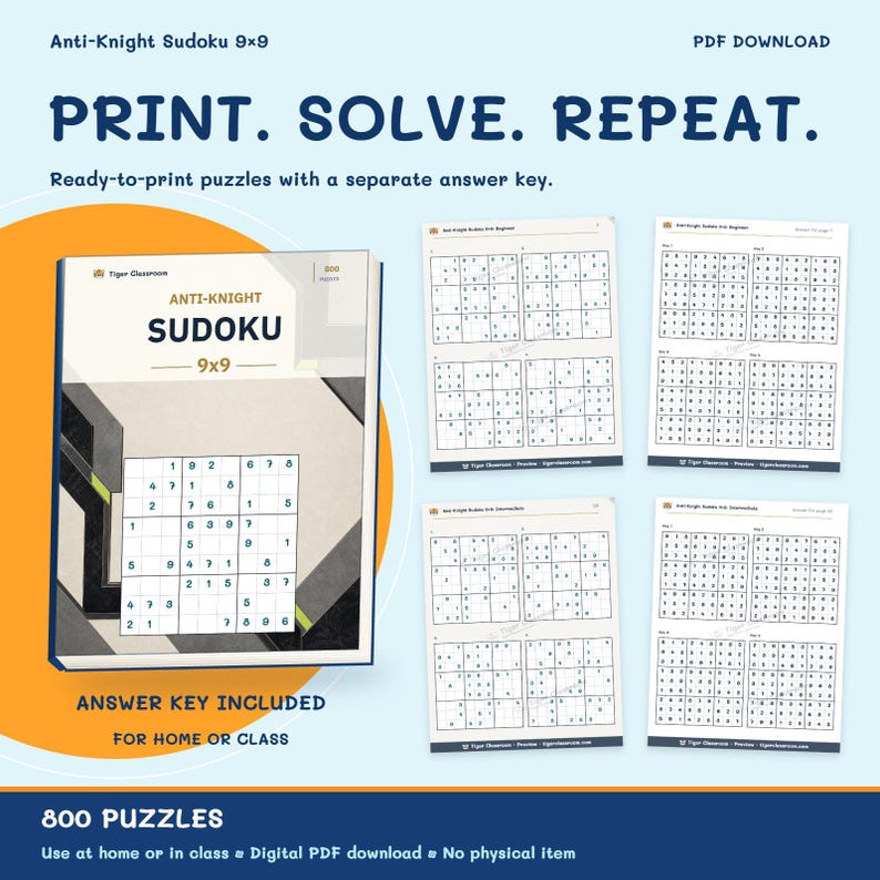 Anti-Knight Sudoku 9x9: 800 Printable Puzzles with Answers image 10