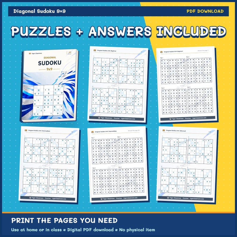 Diagonal Sudoku 9x9: 800 Printable Puzzles with Answers imagen 11