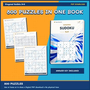 Diagonal Sudoku 9x9: 800 Printable Puzzles with Answers imagen 9
