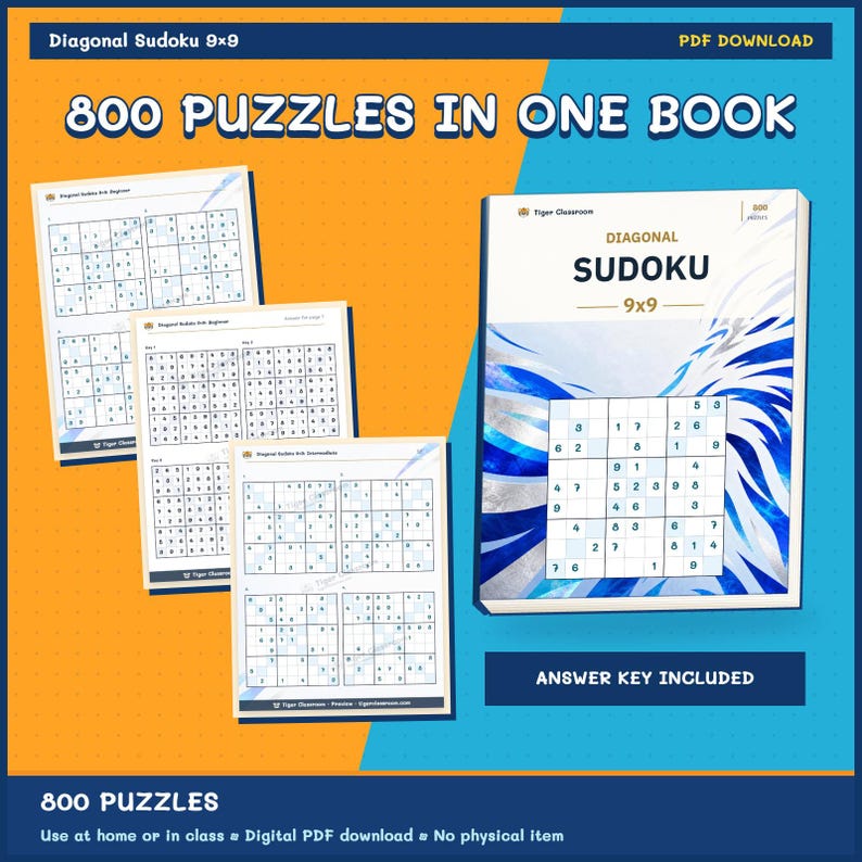 Diagonal Sudoku 9x9: 800 Printable Puzzles with Answers imagen 9