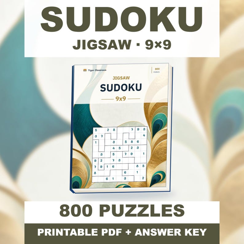 Jigsaw Sudoku 9x9: 800 Printable Puzzles with Answers image 1