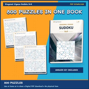 Diagonal Jigsaw Sudoku 9x9: 800 Printable Puzzles with Answers zdjęcie 9