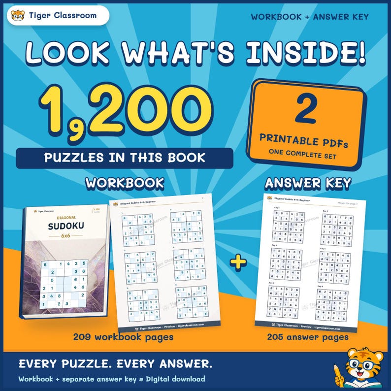 Diagonal Sudoku 6x6: 1,200 Printable Puzzles with Answers Bild 2