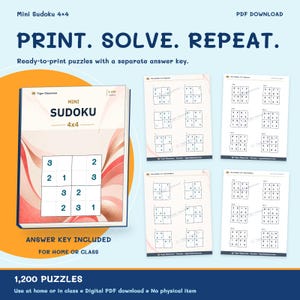 Mini Sudoku 4x4: 1,200 Printable Puzzles with Answers image 10