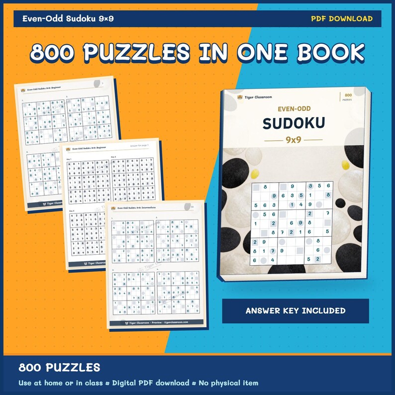 Even-Odd Sudoku 9x9: 800 Printable Puzzles with Answers imagen 9