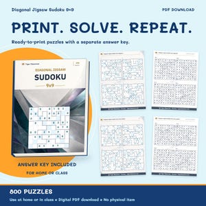 Diagonal Jigsaw Sudoku 9x9: 800 Printable Puzzles with Answers zdjęcie 10