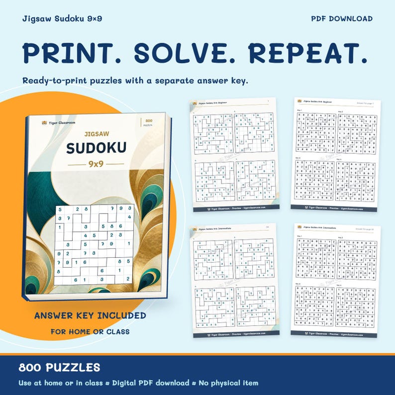 Jigsaw Sudoku 9x9: 800 Printable Puzzles with Answers image 10