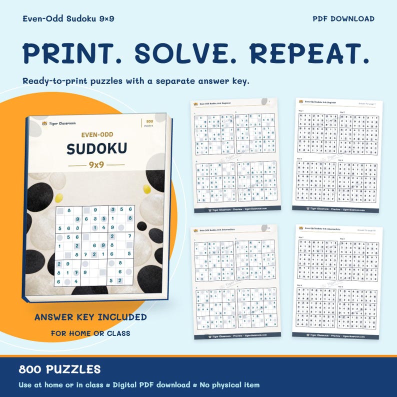 Even-Odd Sudoku 9x9: 800 Printable Puzzles with Answers imagen 10