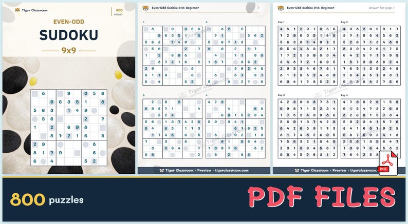 Even-Odd Sudoku 9x9: 800 Printable Puzzles with Answers imagen 12