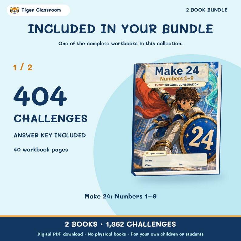 Make 24 Printable Math Puzzles: All Possible Solvable Sets, 1–13 Bundle image 11