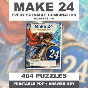 Make 24 Printable Math Puzzles: All Possible Solvable Sets, Numbers 1–9 image 1