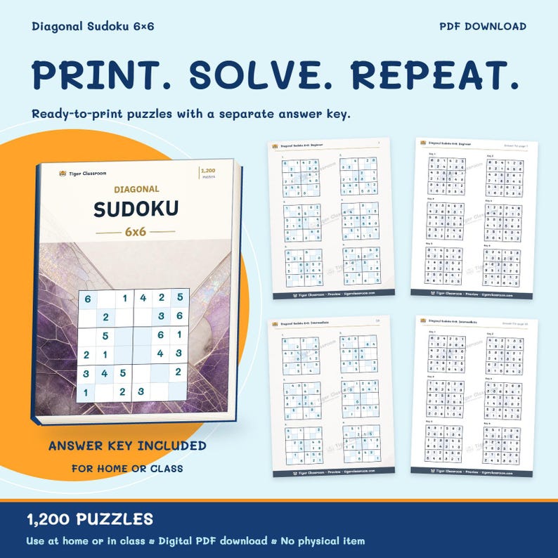 Diagonal Sudoku 6x6: 1,200 Printable Puzzles with Answers Bild 10