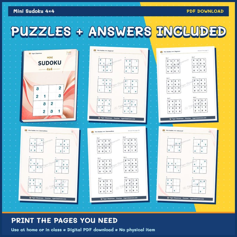 Mini Sudoku 4x4: 1,200 Printable Puzzles with Answers image 11