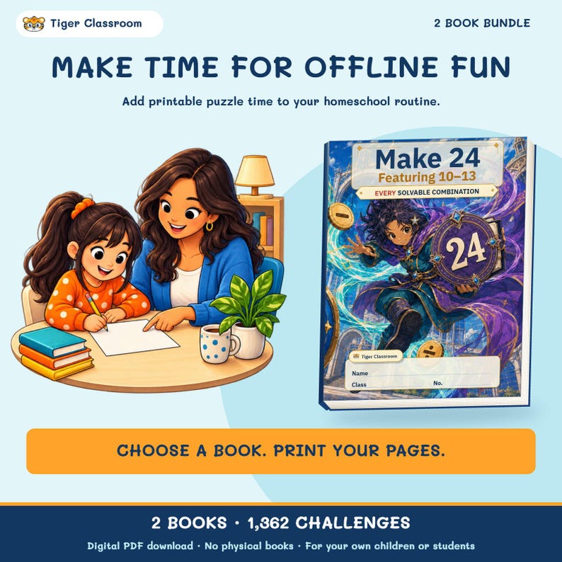 Make 24 Printable Math Puzzles: All Possible Solvable Sets, 1–13 Bundle image 10
