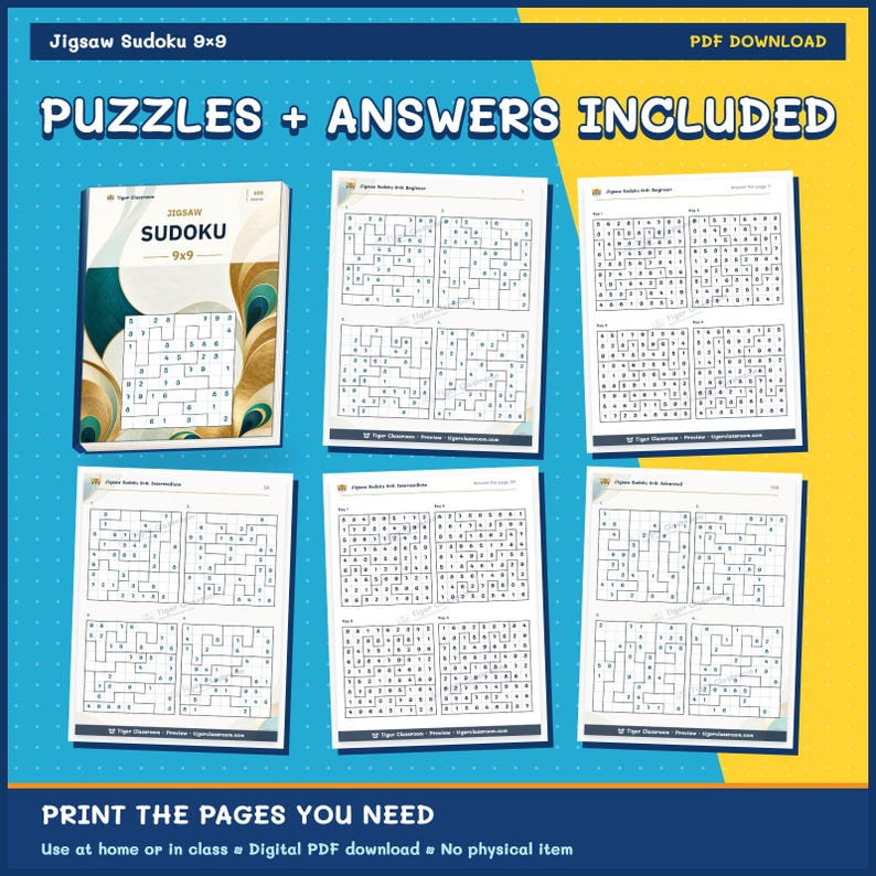 Jigsaw Sudoku 9x9: 800 Printable Puzzles with Answers image 11