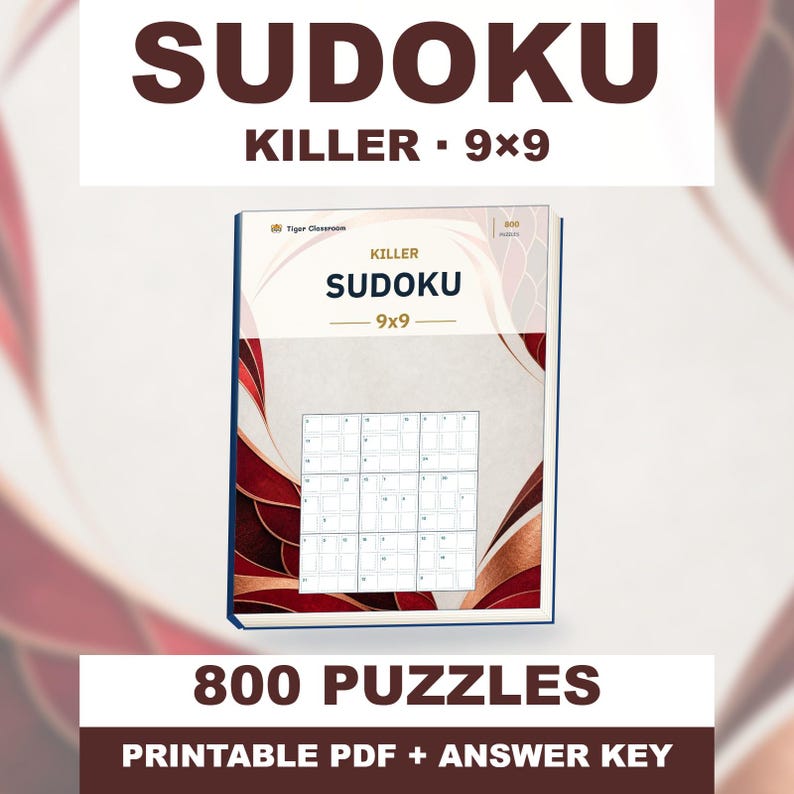 Killer Sudoku 9x9: 800 Printable Puzzles with Answers image 1