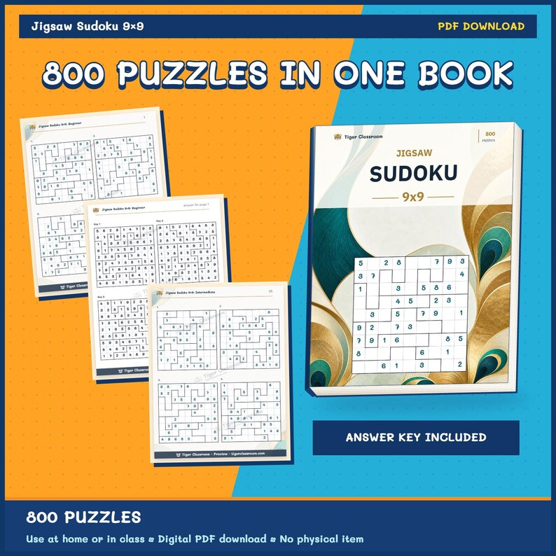 Jigsaw Sudoku 9x9: 800 Printable Puzzles with Answers image 9