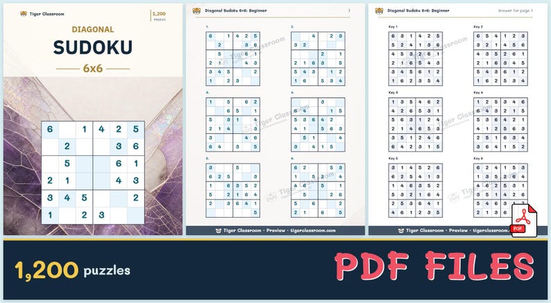 Diagonal Sudoku 6x6: 1,200 Printable Puzzles with Answers Bild 12