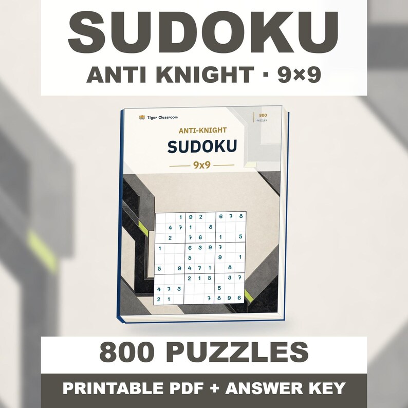 Anti-Knight Sudoku 9x9: 800 Printable Puzzles with Answers image 1