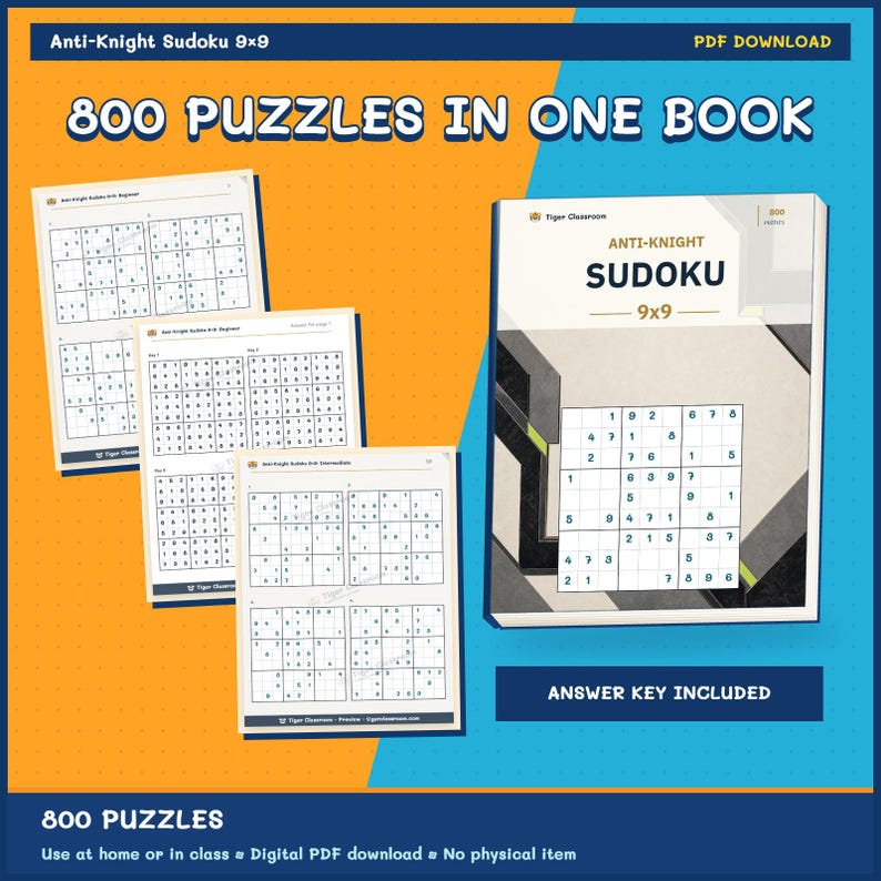 Anti-Knight Sudoku 9x9: 800 Printable Puzzles with Answers image 9