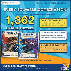 Make 24 Printable Math Puzzles: All Possible Solvable Sets, 1–13 Bundle image 2