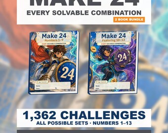Make 24 Printable Math Puzzles: All Possible Solvable Sets, 1–13 Bundle