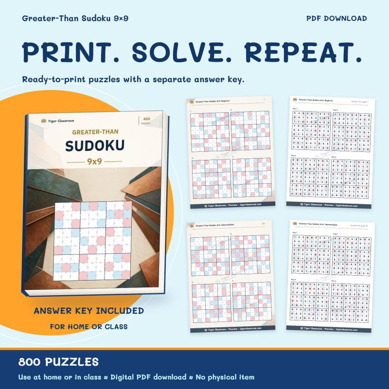 Greater-Than Sudoku 9x9: 800 Printable Puzzles with Answers image 10