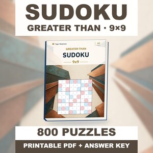 Greater-Than Sudoku 9x9: 800 Printable Puzzles with Answers image 1