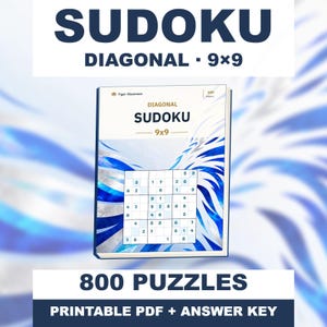Diagonal Sudoku 9x9: 800 Printable Puzzles with Answers imagen 1