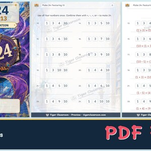 Make 24 Printable Math Puzzles: All Possible Solvable Sets Featuring 10–13 image 12