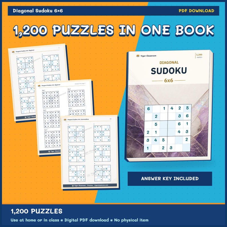 Diagonal Sudoku 6x6: 1,200 Printable Puzzles with Answers Bild 9