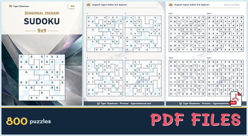 Diagonal Jigsaw Sudoku 9x9: 800 Printable Puzzles with Answers zdjęcie 12