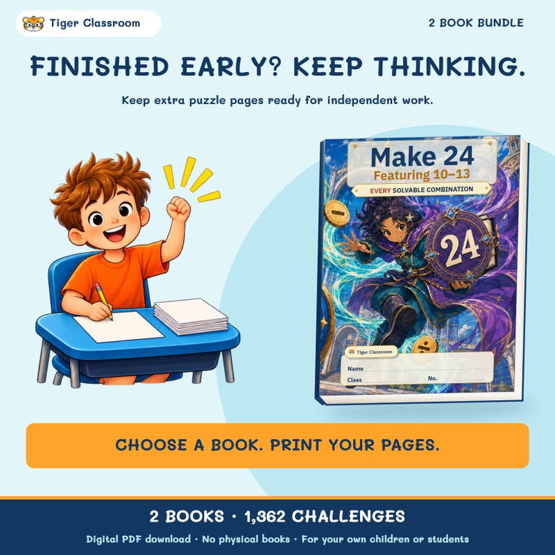 Make 24 Printable Math Puzzles: All Possible Solvable Sets, 1–13 Bundle image 8