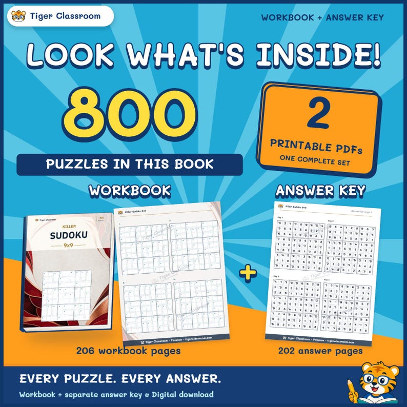 Killer Sudoku 9x9: 800 Printable Puzzles with Answers image 2