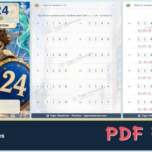 Make 24 Printable Math Puzzles: All Possible Solvable Sets, Numbers 1–9 image 12