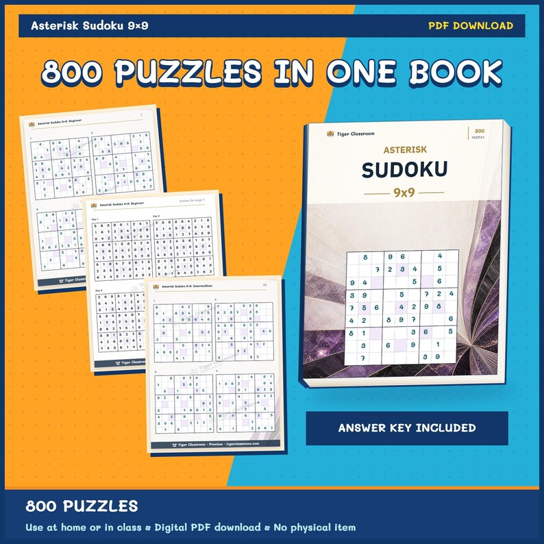 Asterisk Sudoku 9x9: 800 Printable Puzzles with Answers immagine 9
